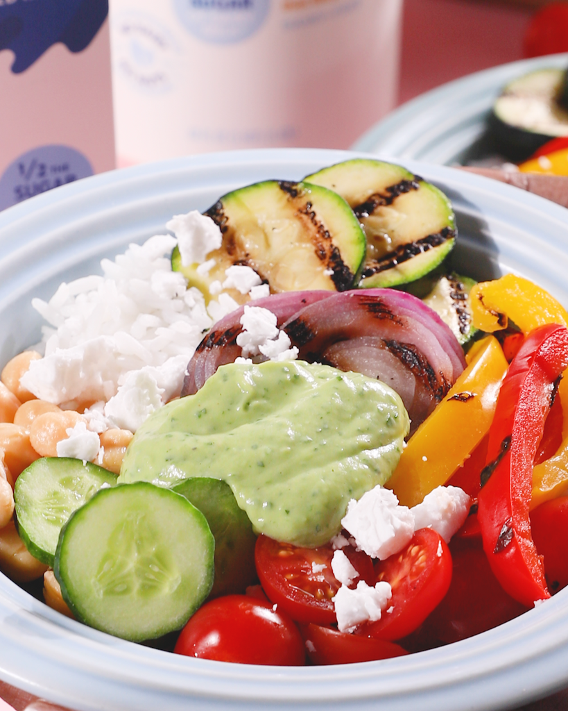 Grilled Summer Veggie Bowl with Creamy Avocado-Lime Ranch