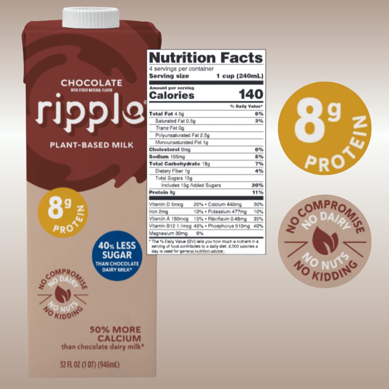 Ripple Shelf-Stable Non-Dairy Milk Variety Pack (6-Pack)
