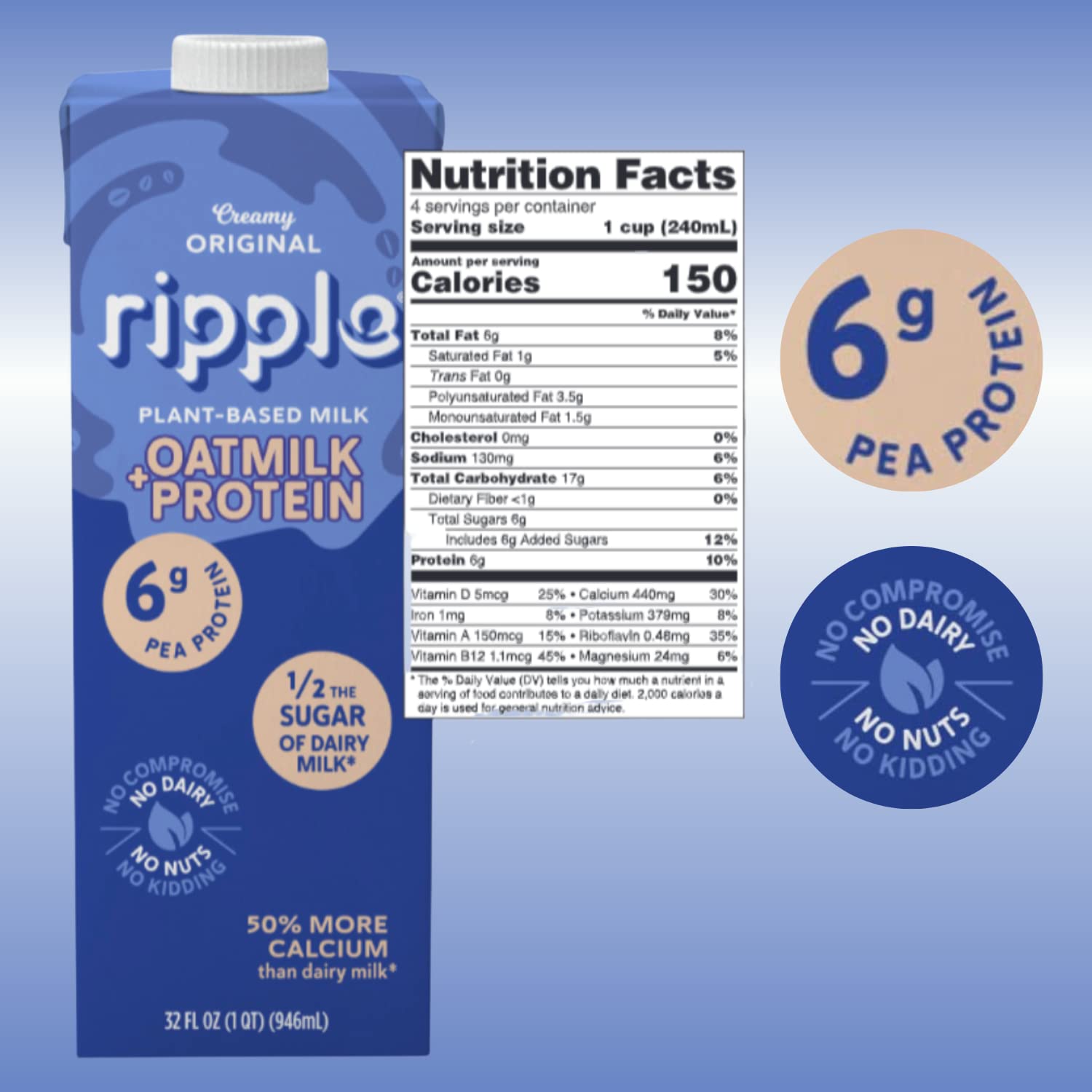 Ripple Shelf-Stable Non-Dairy Milk Variety Pack (6-Pack)
