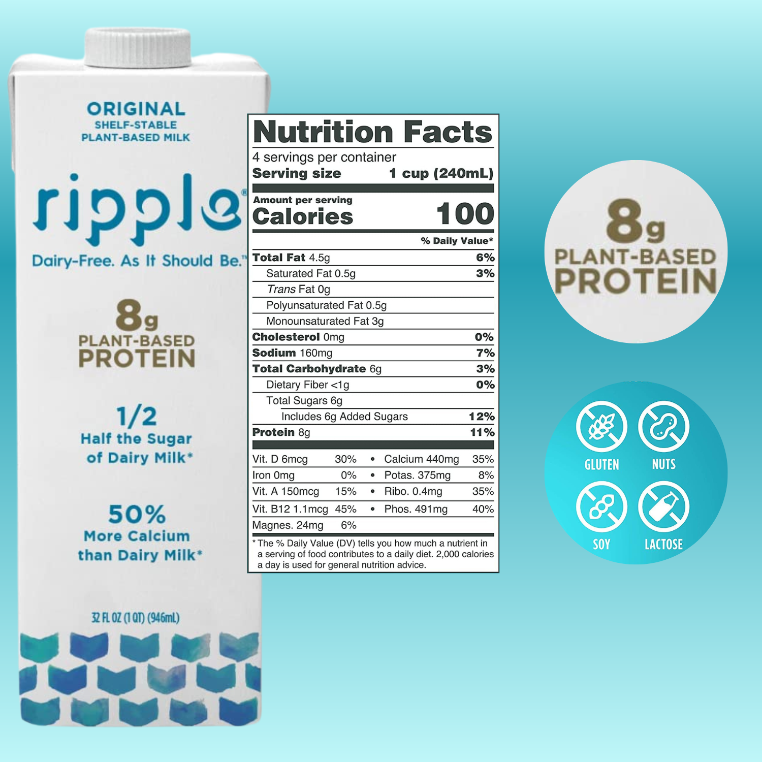 Ripple Shelf-Stable Non-Dairy Milk Variety Pack (6-Pack)