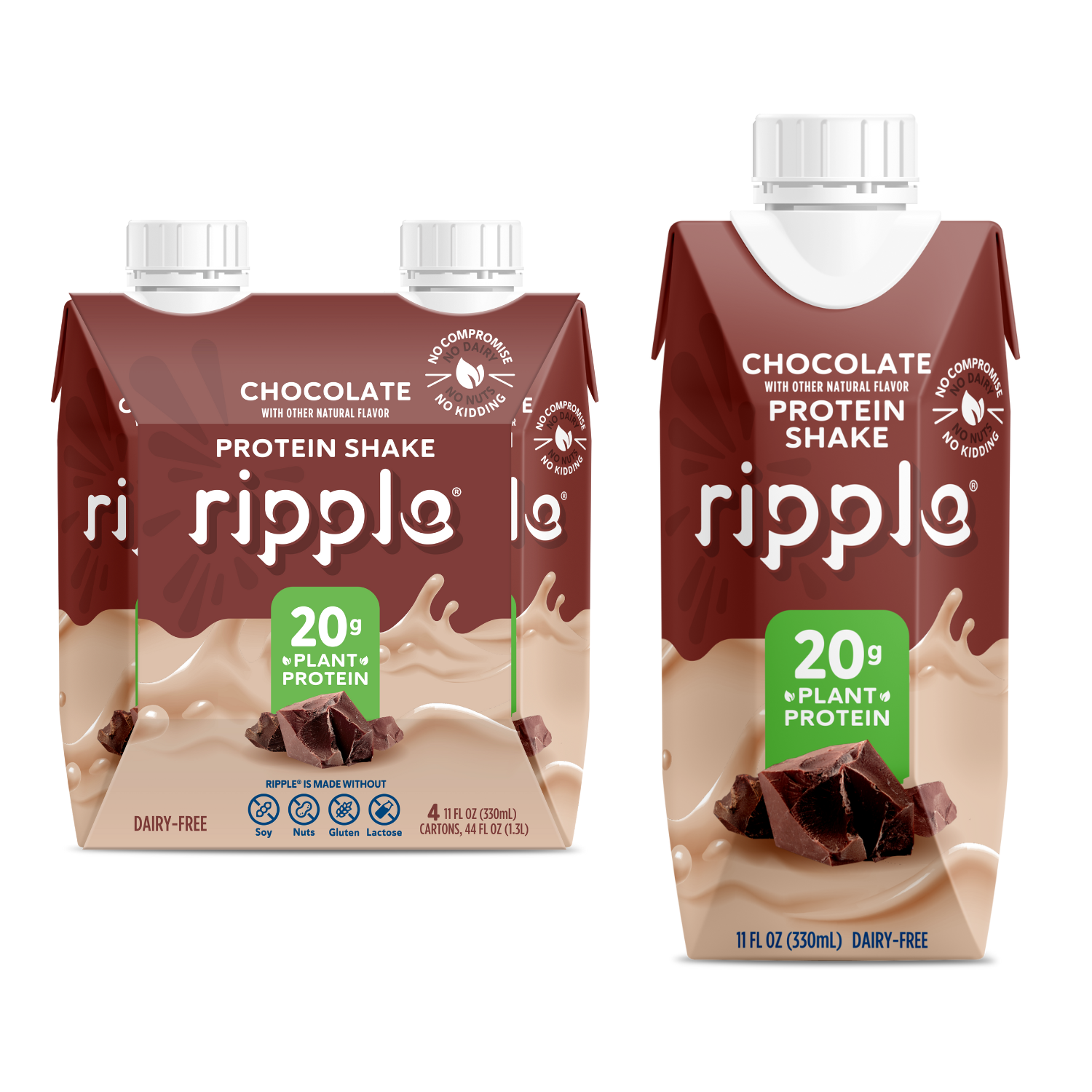 Ripple Chocolate Plant-Based Protein Shake (4-Pack)